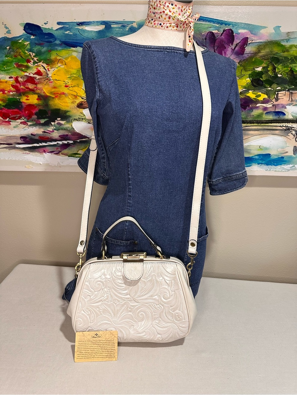 Patricia Nash Mia Frame Embossed Floral Top-Handle Satchel in Cream - Picture 16 of 16